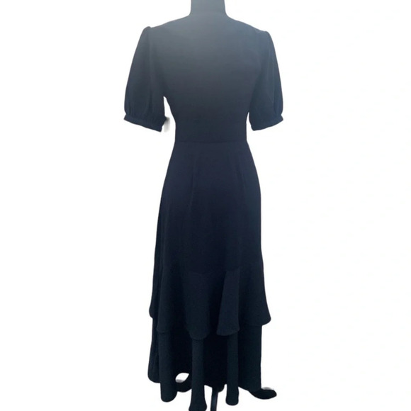 Lulu's Women’s Black Button-Up Short Sleeve Midi Cascading Ruffles Dress Size XS - Picture 5 of 15